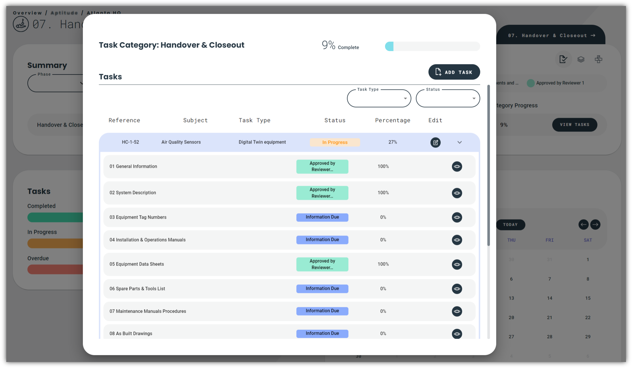 handover tasks screenshot